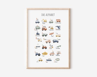 Vehicles ABC poster for children's room in A4, A3 & A2 | Boy | Girl | Wall decoration | Gift | Print