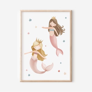 Poster di sirene in formato A4 e A3 per le camerette dei bambini | Poster della sirena | Cameretta per bambini | Manifesto della ragazza | Decorazione murale | Regalo | Pressione