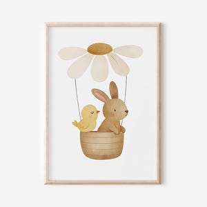 Affiche avec un mignon lapin et un poussin pour chambre de bébé en A4 et A3, décoration murale pour garçons et filles, impression, cadeau