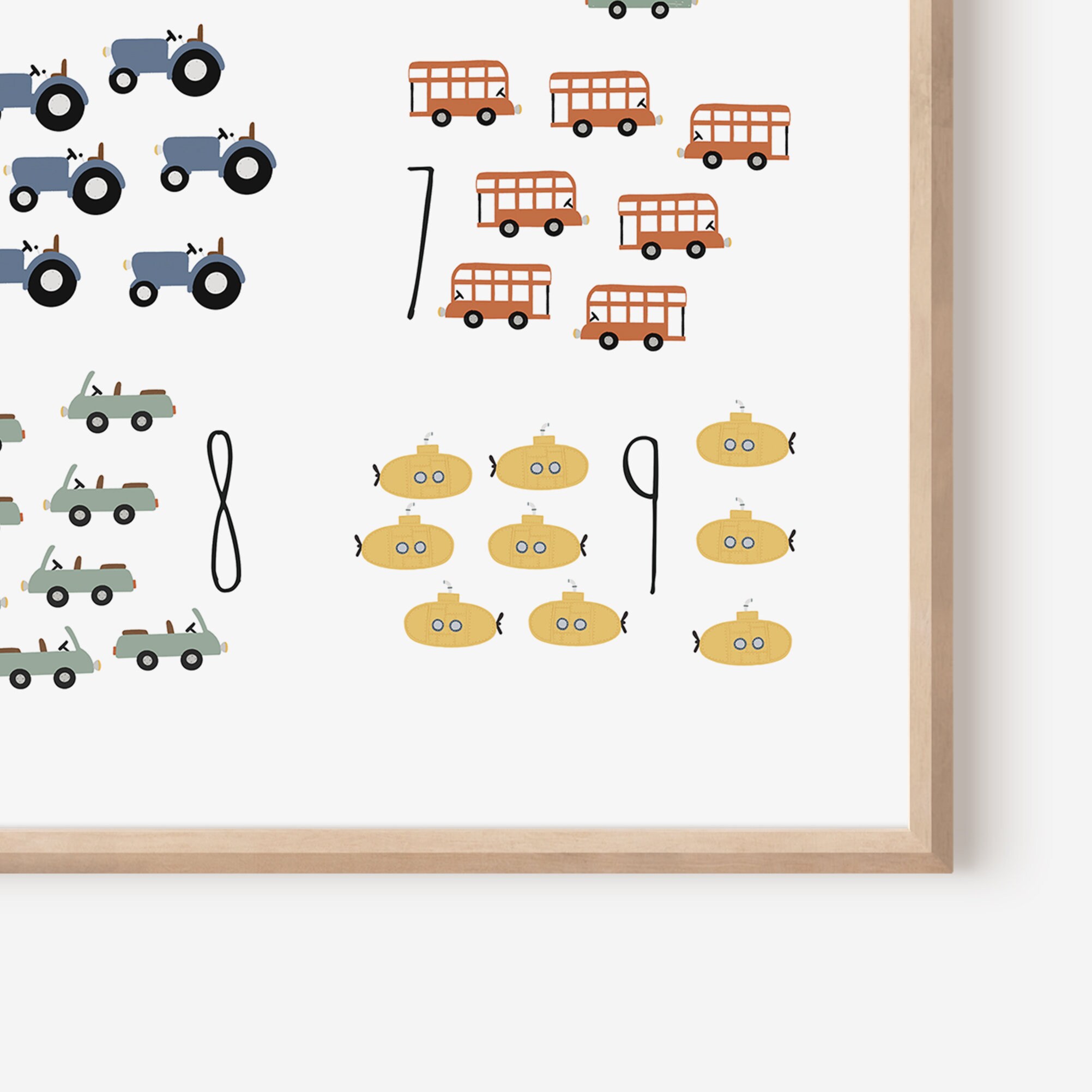 Vehicles With Numbers Posters With Numbers and Vehicles for the Children's Room in 30x40, A4 ...