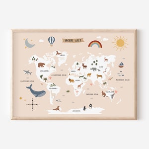 Weltkarte für das Kinderzimmer in A4 & A3 | Jungen | Mädchen | Wanddekoration | Geschenk | Druck