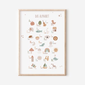 Alphabet Boho en allemand | ABC des couleurs pastel | Apprendre l'ABC | Affiches pour chambre d'enfant | Affiches Montessori | Décoration murale | Cadeau | Pression