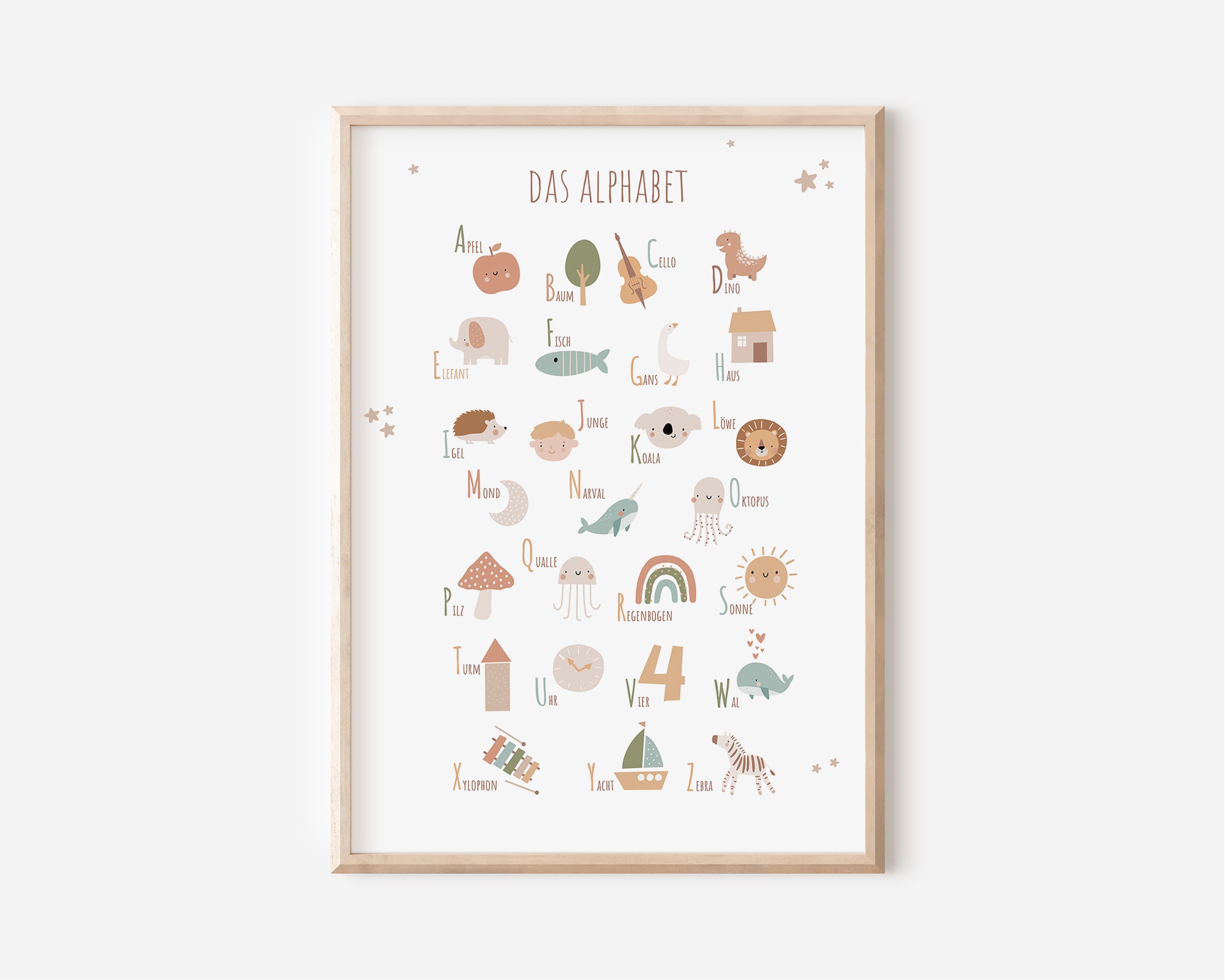 Alphabet Boho in German | Pastel Colors ABC | Learn ABC | Nursery Poster | Montessori Poster | Wall Decoration | Gift | Print