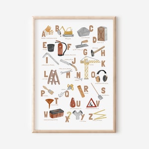 Póster de obra para habitación infantil en formato A4 y A3 | Excavadora | Niño | Niña | Decoración de pared | Regalo | Impresión