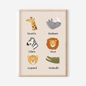 Tierposter für Kinderzimmer - Safari Tiere Wanddeko | ABC lernen | Tier Poster | Kinderzimmer-Poster | Wanddekoration | Geschenk | Druck