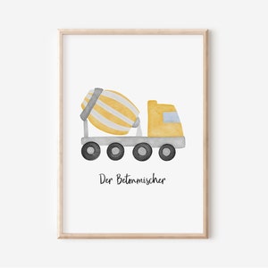 Póster de hormigonera con letras para habitación infantil en formato A4 y A3, para niños y niñas, decoración de pared, vehículo, regalo, impresión.