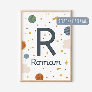 Poster con nome in formato A4 e A3 per cameretta dei bambini | Poster con spazio | Poster con nome | Spazio | Poster per cameretta dei bambini, decorazione da parete, regalo