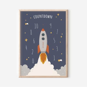 Póster Rocket Countdown en tamaño A4 y A3 para la habitación de los niños | Afiche del cohete | Espacio | Pósters para habitaciones infantiles | Decoración de pared | Regalo | Presión