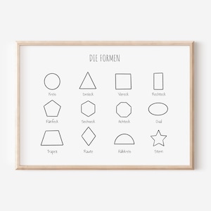 Póster Montessori con formas geométricas | Jardín de infancia en A4 y A3 | Niños | Niñas | Decoración de pared | Regalo | Impresión