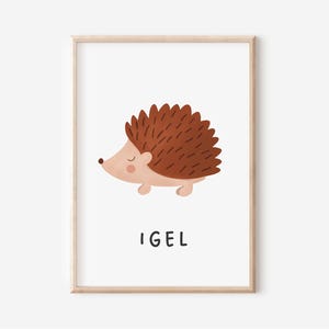 Bonito póster de erizo para la habitación infantil en formato A4 y A3, decoración de pared | Regalo | Imprimir | chicos Chica