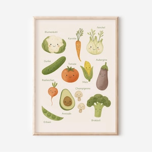 Póster habitación infantil verduras en formato A4 y A3 | niño | Chicas | Decoración de pared | Regalo | Presión