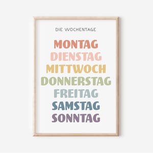 Poster didattici sui giorni della settimana in formato A4 e A3 per la cameretta dei bambini | Manifesto ABC | Apprendimento | Poster per la cameretta dei bambini Montessori Decorazione murale Stampa regalo