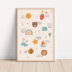 Poster di affermazioni positive per bambini | Pensieri positivi | Pedagogia Montessori | poster per la cameretta dei bambini | decorazione murale | regalo | Pressione
