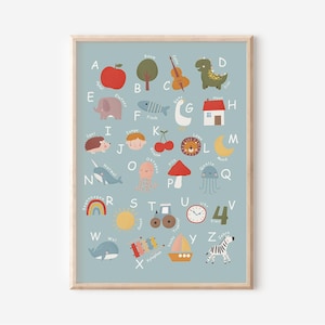 Pósters con el alfabeto para habitaciones infantiles en tamaño A4 y A3 | niño | Chicas | Decoración de pared | Regalo | Presión