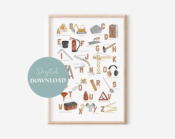 Construction Site ABC Poster for Children's Room Digital Download | Boy | Girl | Wall Decoration | Gift