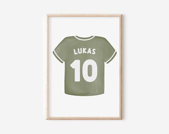 Personalized football jersey poster, children's room decor for boys, name and number, football gift for children, custom football shirt print.