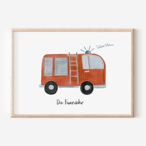 Fire engine poster for children's room in A4 and A3 | Wall decoration gift print for boys and girls