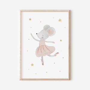 Poster con topo ballerina per camerette bambini in formato A4 e A3 | Decorazione murale per bambini | Regalo | Stampa