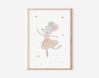 Poster with mouse ballerina for children&#39;s rooms in A4 and A3 | Boys | Girls wall decoration | Gift | Print