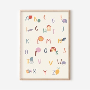 Pósteres del alfabeto para habitaciones infantiles en A4 y A3 | Niño | Niña | Decoración de pared | Regalo | Impresión