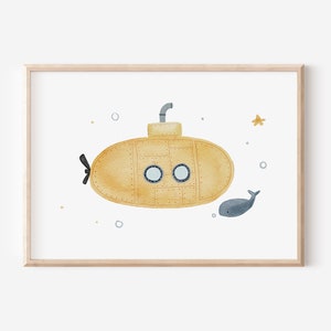 Póster de submarino para habitaciones infantiles en formato A4 y A3 | chicos Chicas | Decoración de pared | Regalo | Presión