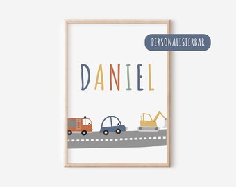 Personalized Nursery Poster – Name & Vehicles | Nursery Picture | Kids Wall Art | Boy | Wall Decor | Gift | Print