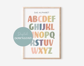 The Alphabet Learning Poster in A4 & A3 for the Children's Room | Digital Learning Children's Room Poster | Montessori | Wall Decoration Gift