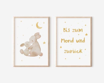 Set of pictures "To the moon and back" | Bunny picture | Watercolor | Children's room poster | Wall decoration | Gift | Pressure