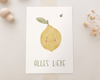 Lemon postcard &quot;All the best&quot; | Children&#39;s postcard | Gift postcard | Children&#39;s birthday card | Birthday card | Sweet card