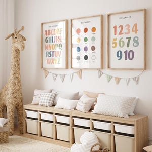 Juego de 3 pósteres didácticos en A4 y A3 para la habitación infantil | Póster ABC | Aprendizaje | Póster infantil | Montessori | Decoración de pared | Regalo | Impresión