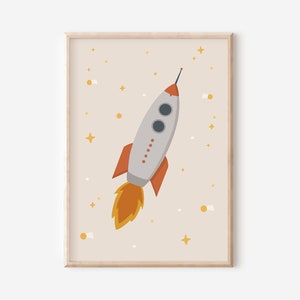 Póster de cohete en tamaño A4 y A3 para la habitación infantil | Afiche espacial | Espacio | Pósters para habitaciones infantiles | Decoración de pared | Regalo | Presión