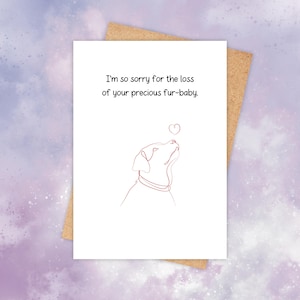 carte de sympathie pour chien - Je suis désolé pour la perte de votre précieux bébé à fourrure - carte de condoléances minimaliste pour la perte d'un animal de compagnie - carte de deuil commémoratif