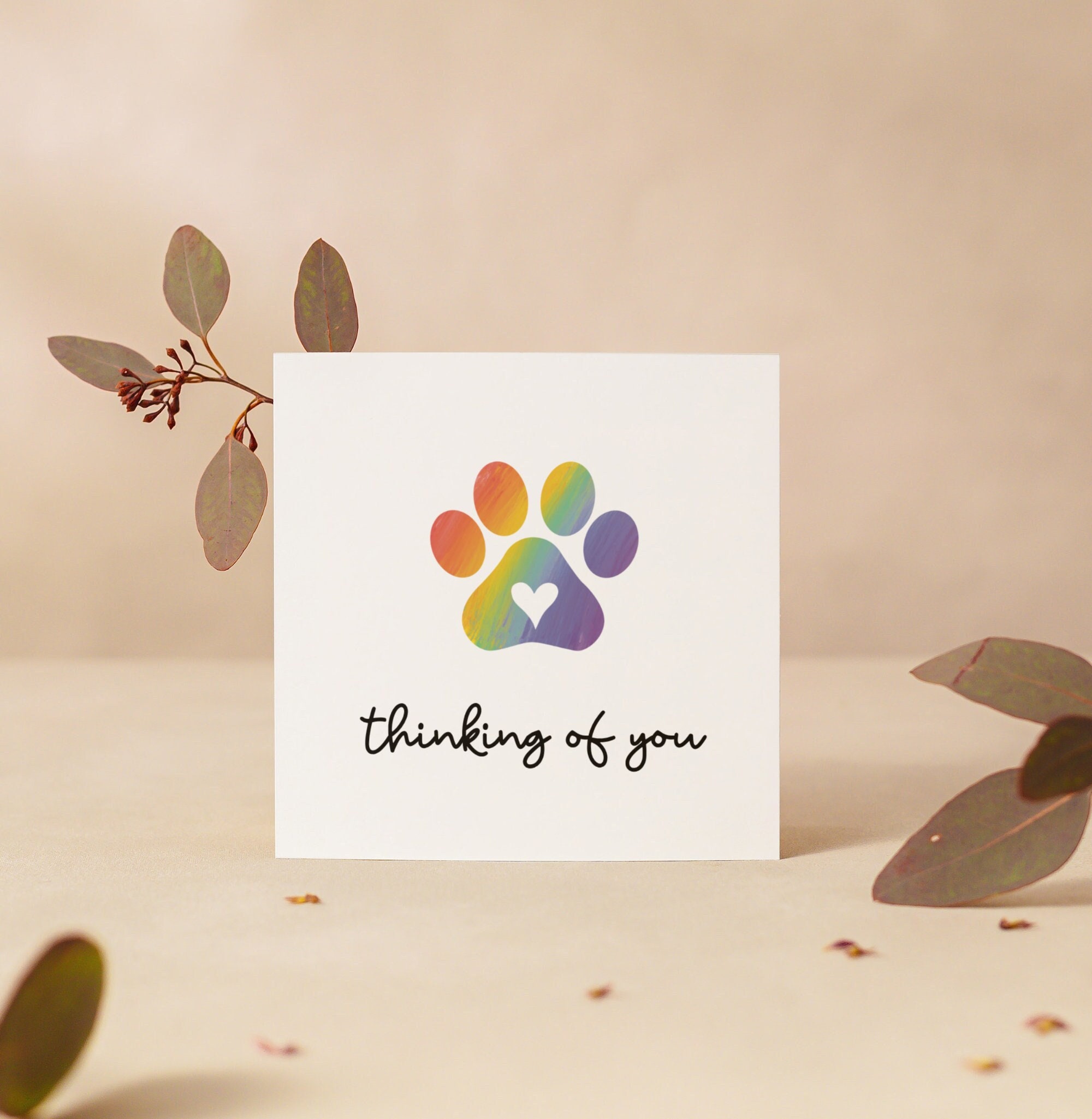 Thinking of You Pet Sympathy Card Simple Rainbow Paw Print Condolence ...