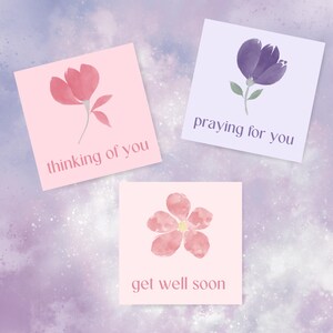 lot de cartes florales - une pensée pour vous - guérissez vite - je prie pour vous - lot de 3 cartes de sympathie pour de multiples occasions
