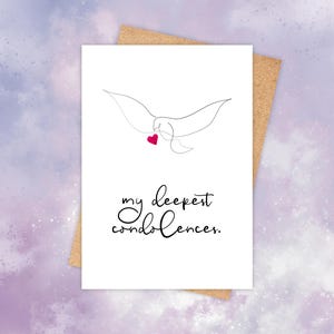 mes plus sincères condoléances - carte de condoléances - carte de condoléances oiseau minimaliste - décès d'un être cher - carte simple de deuil funéraire commémoratif