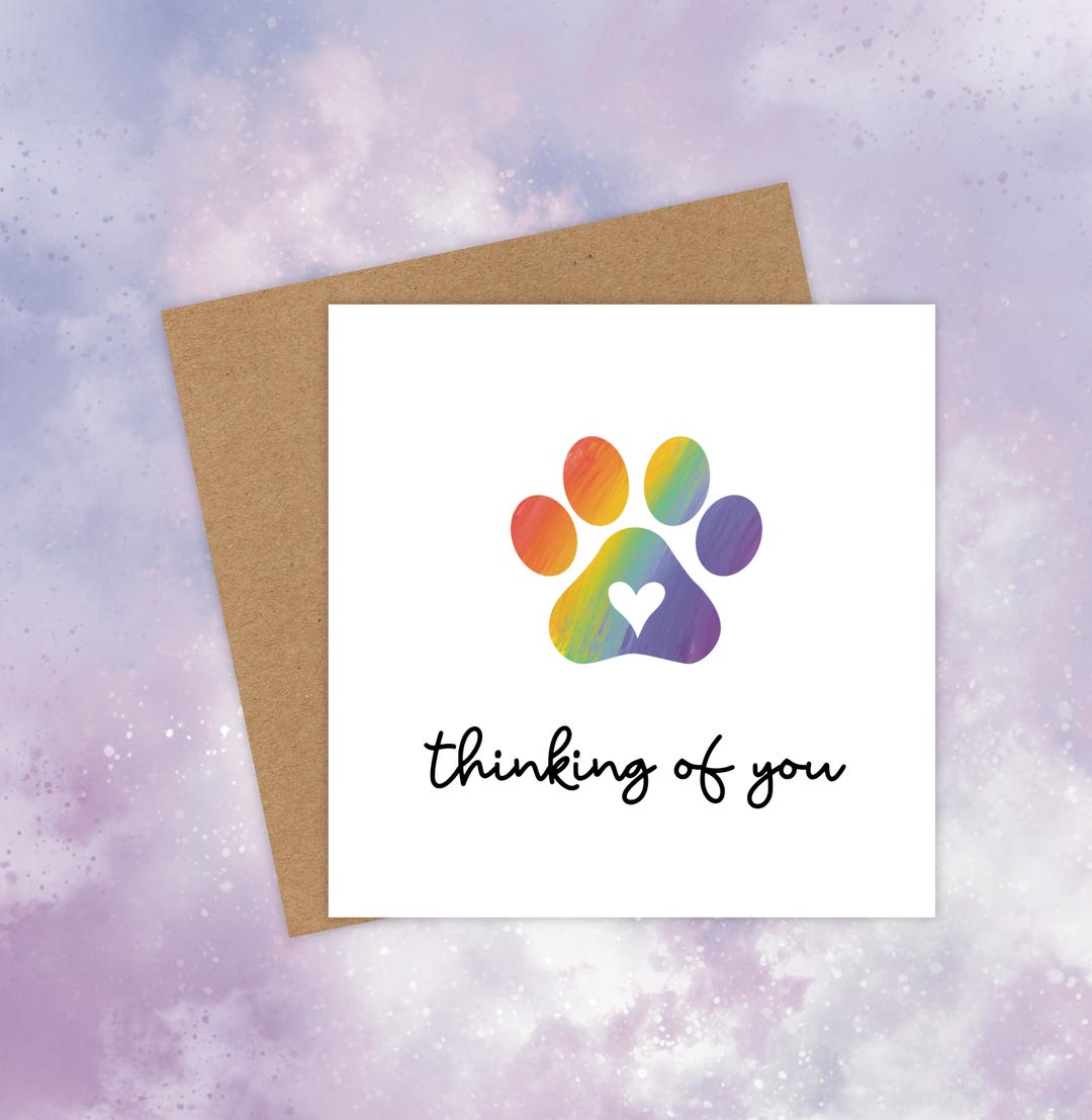 Thinking of You - Pet Sympathy Card - Simple Rainbow Paw Print ...