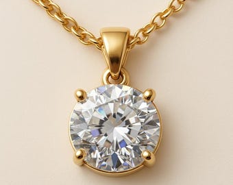 14K Gold Moissanite Solitaire Pendant Necklace | Dainty Minimalist Jewelry