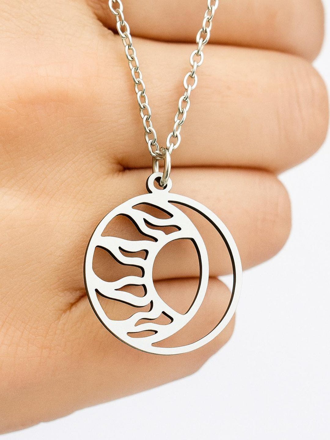 Sterling Silver Sun Moon Necklace – Celestial Cutout Pendant - Etsy