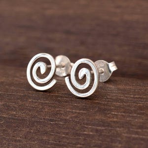 Sterling Silver Spiral Stud Earrings | Handmade Minimal Swirl Earrings | Hypoallergenic Silver Studs for Women | Boho Everyday Jewelry Gift