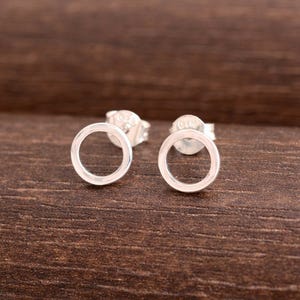 Minimalist Circle Stud Earrings | Sterling Silver Open Hoop Earrings | Dainty Everyday Jewelry | Simple Silver Studs | Gift for Her