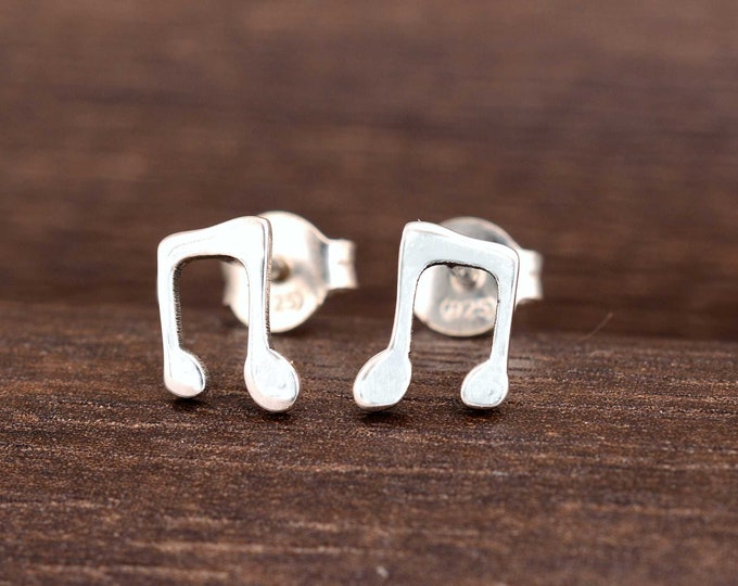 Music Notes Stud Earrings in Sterling Silver, Music Symbol Stud Earrings, Treble Clef Earrings, Cute Fun Earrings for Music Lover, Jewelry