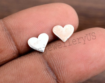 Handmade Sterling Silver Heart Stud Earrings, Minimalist Jewelry