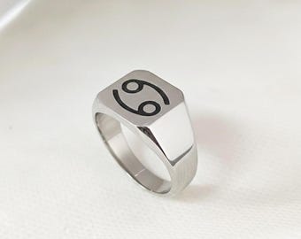 Cancer Zodiac Signet Ring, Sterling Silver Cancer Ring, Astrology Jewelry, Zodiac Sign Ring, Cancer Horoscope Gift,
