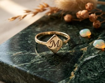 Personalized Initial Signet Ring • Sterling Silver or Brass Custom Letter