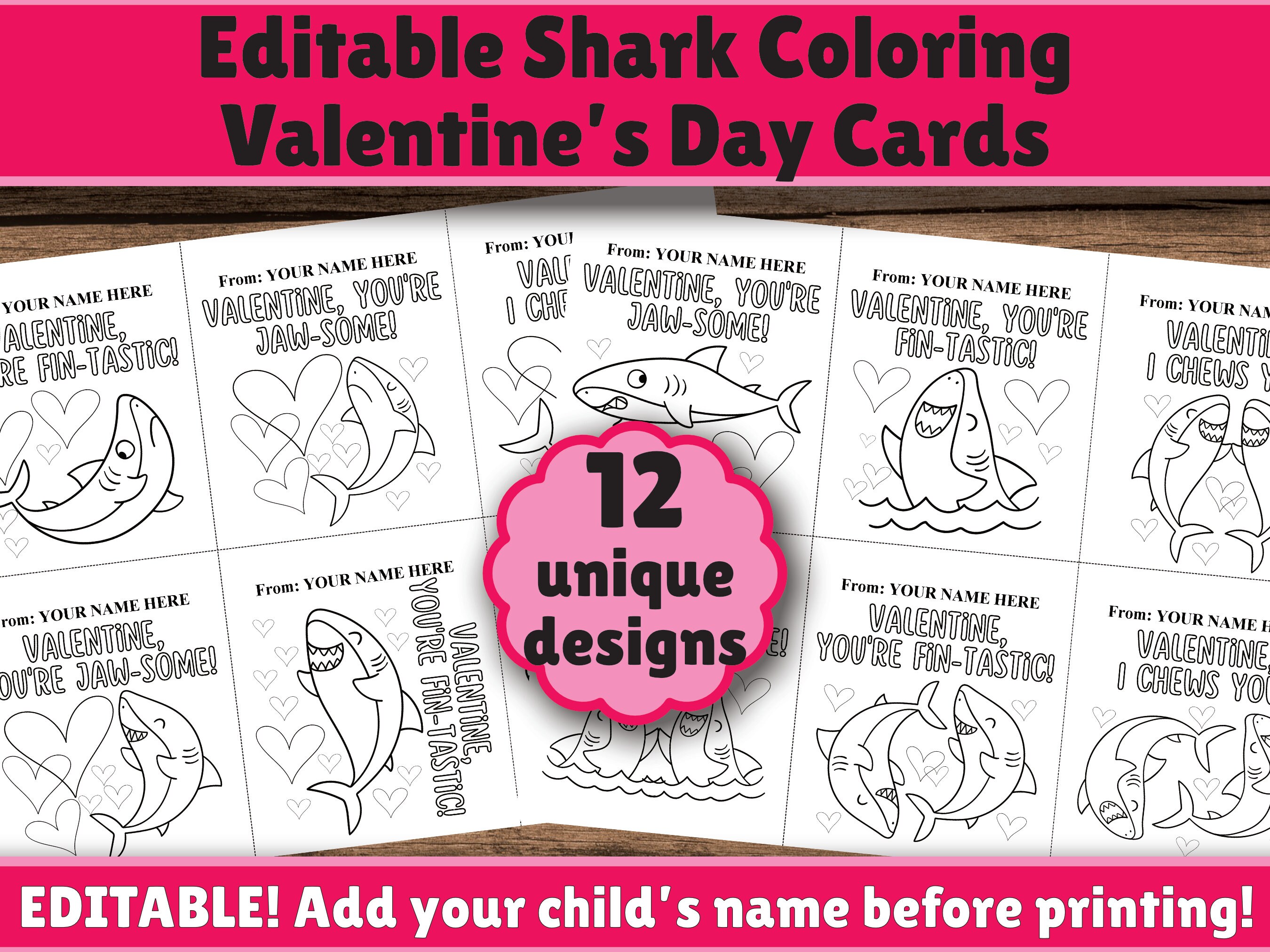 EDITABLE Printable Black and White Kids Valentine's Day Cards for ...