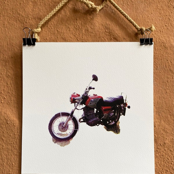 Motorrad - handgedrucktes Siebdruck Bild in Retro Optik