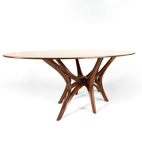 Mid-Century Sculpted Dining Table - Handcrafted from Solid Claro BlackWalnut