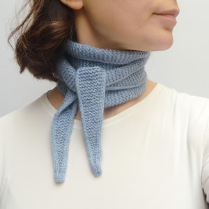 Hand-Knitted Alpaca Cotton Merino Sophie Scarf: Light Blue Melange Neckerchief - Scandi Style