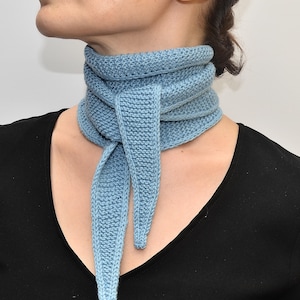 and-Knitted Cashmere Scarf Sophie - Light Blue Neckerchief - Scandi Style Mini Baktus