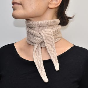 Hand-Knitted Merino-Cashmere Scarf Sophie, Beige Lightweight Neckerchief - Scandi Style
